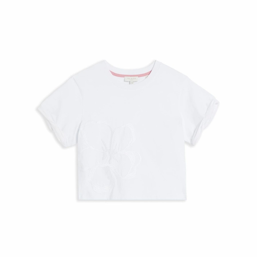 Women Ted Baker | Ted Baker Carmyn Embroidered T-Shirt For Tops Colour White