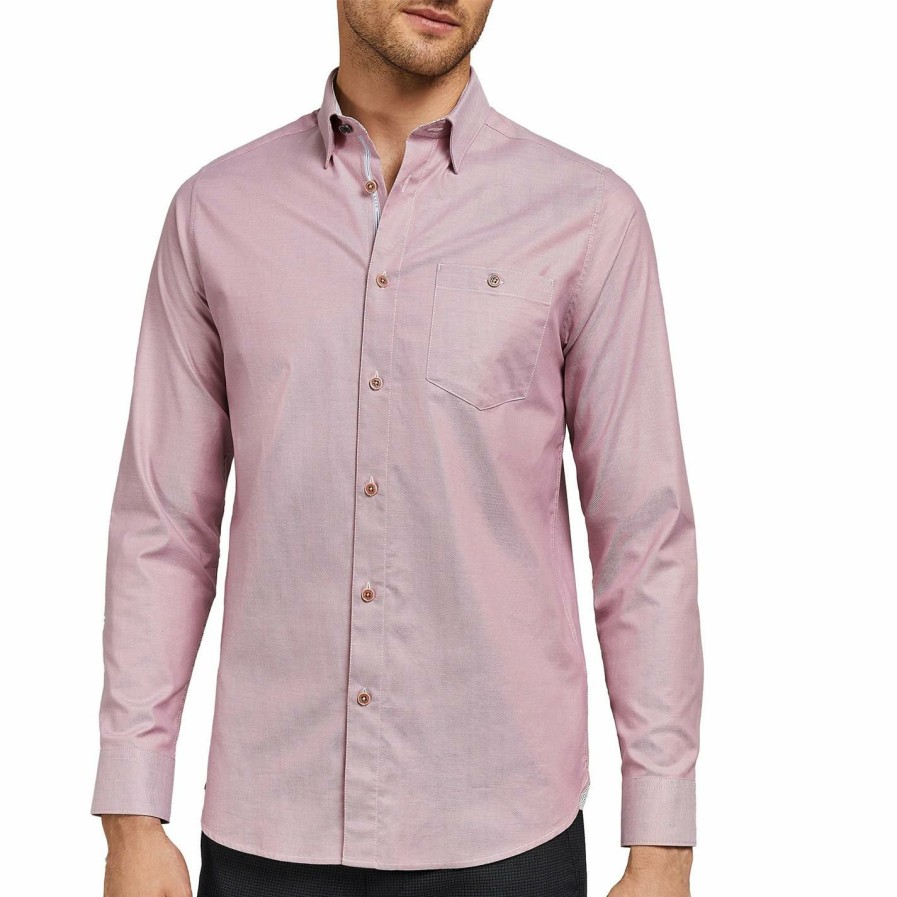 Men Ted Baker | Ted Baker Ted Baker Zachsri Shirt Mens For Casual Shirts Colour Pink