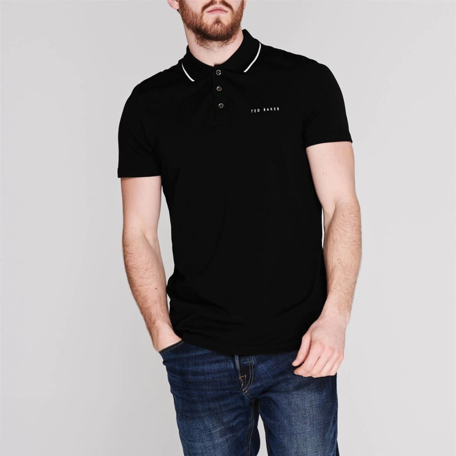 Men Ted Baker | Ted Baker Short Sleeve Polo Shirt For Polo Shirts Colour Black