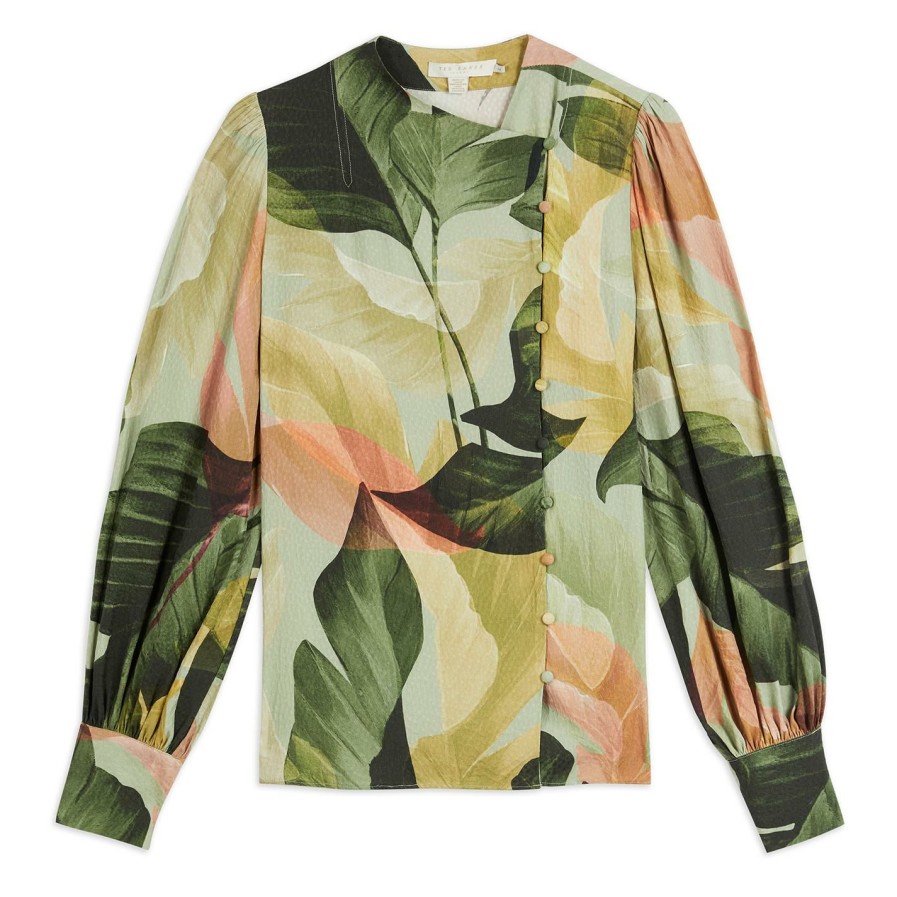 Women Ted Baker | Ted Baker Emillee Funnel Blouse For Blouses & Shirts Colour Mid Green