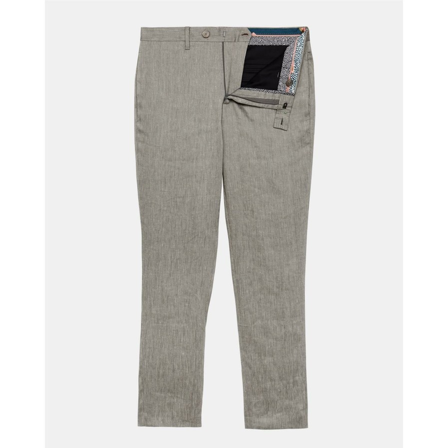 Men Ted Baker | Ted Baker Butler Linen Trousers For Trousers & Chinos Colour Taupe