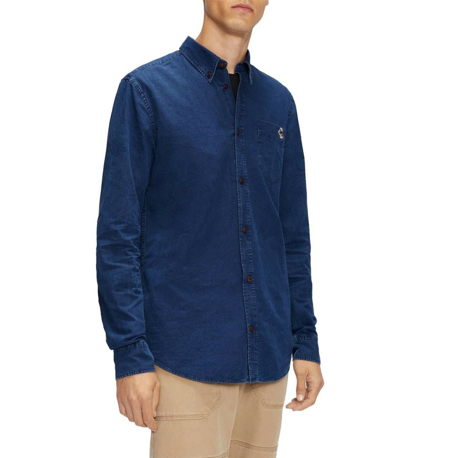 Men Ted Baker | Ted Baker Trygrip Denim Shirt For Casual Shirts Colour Blue