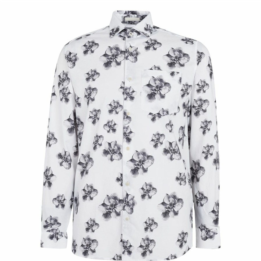 Men Ted Baker | Ted Baker Millhill Floral Shirt For Casual Shirts Colour White