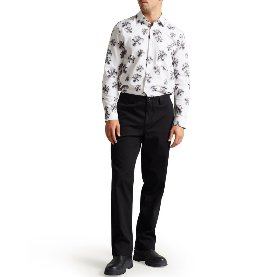 Men Ted Baker | Ted Baker Millhill Floral Shirt For Casual Shirts Colour White