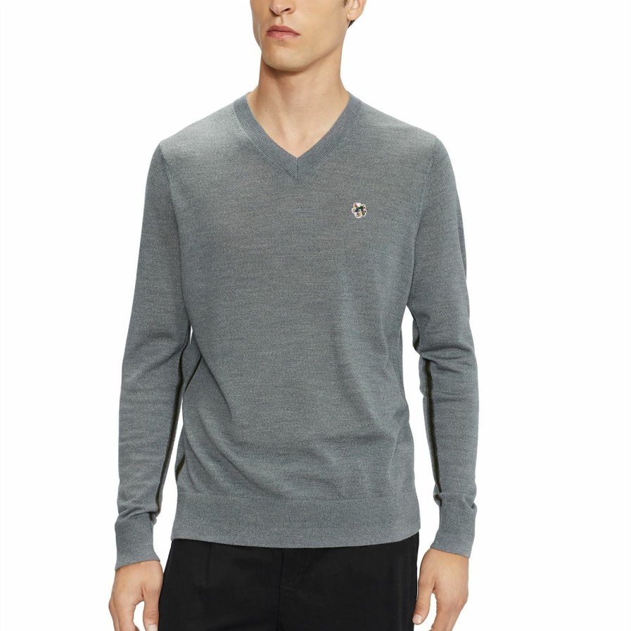 Men Ted Baker | Ted Baker Kenton V Neck Jumper For T-Shirts Colour Charcoal