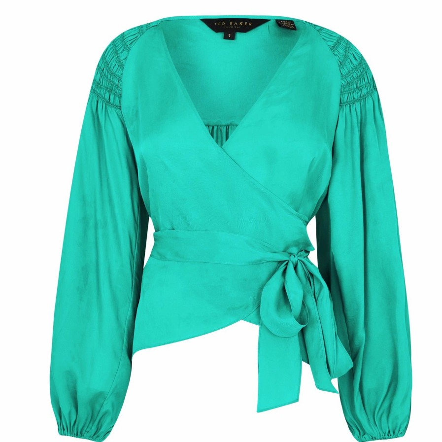 Women Ted Baker | Ted Baker Tavia Wrap Blouse For Blouses & Shirts Colour Mid Green