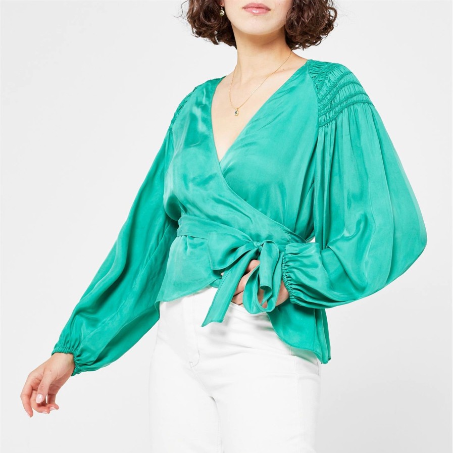 Women Ted Baker | Ted Baker Tavia Wrap Blouse For Blouses & Shirts Colour Mid Green