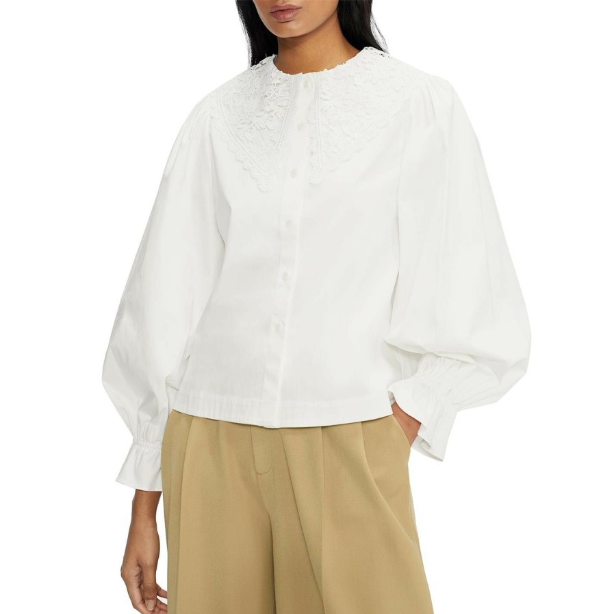 Women Ted Baker | Ted Baker Idalia Lace Collar Blouse For Blouses & Shirts Colour White