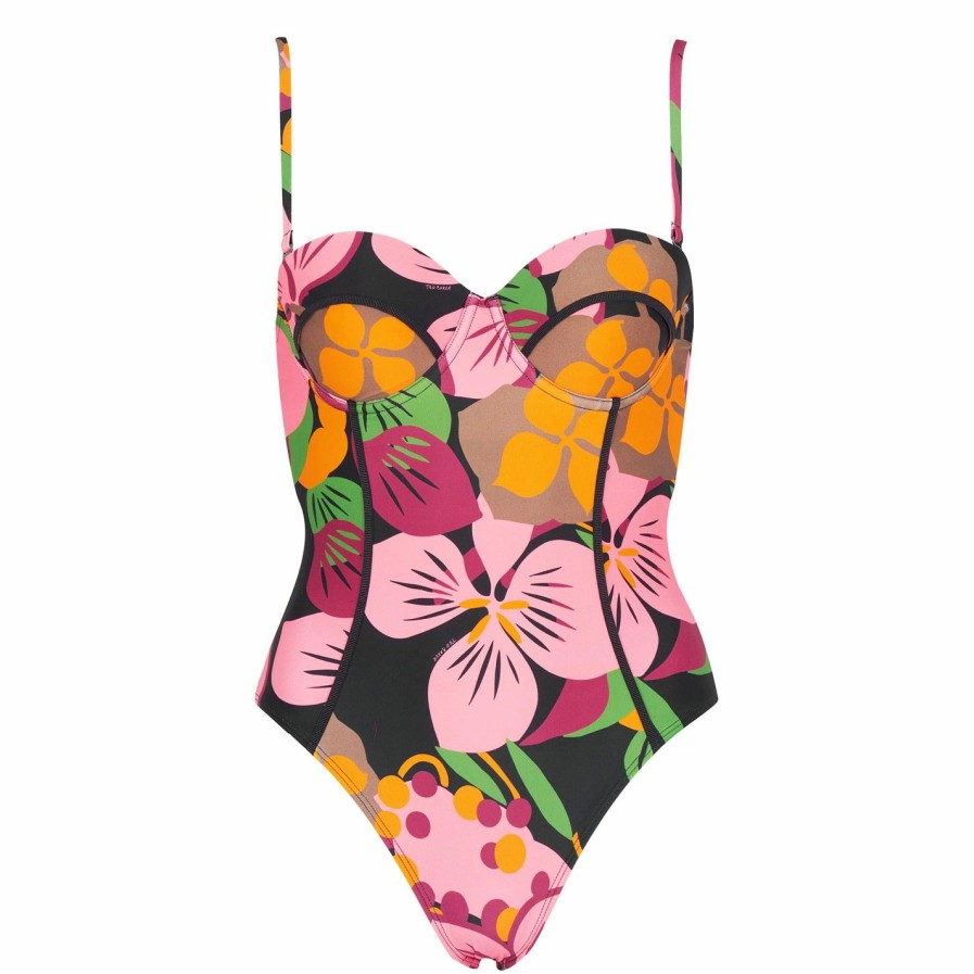 Women Ted Baker | Ted Baker Rowna Swimsuit For Kaftans & Sarongs Colour Black