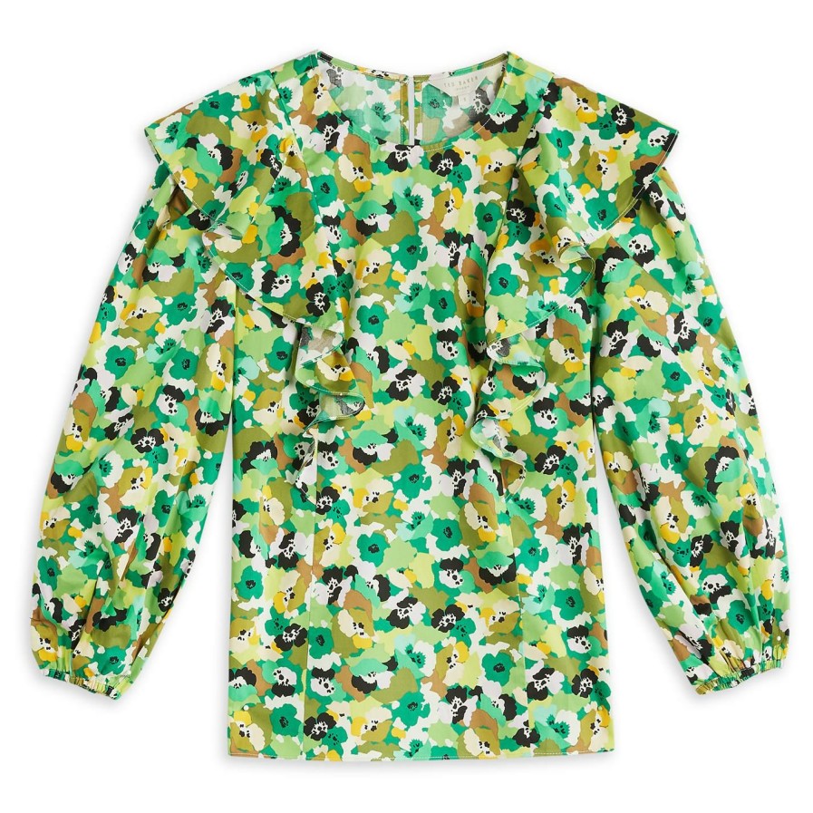 Women Ted Baker | Ted Baker Gigie Print Top For Blouses & Shirts Colour Bright Green