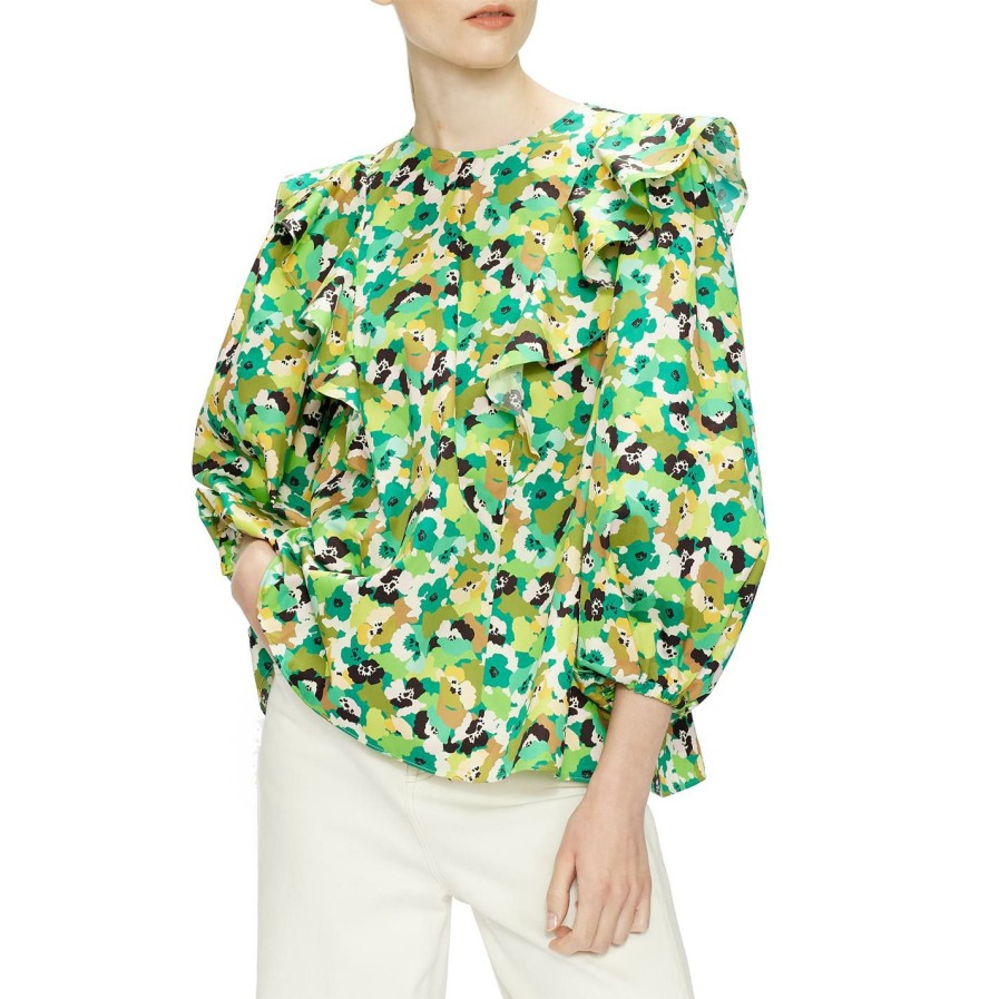 Women Ted Baker | Ted Baker Gigie Print Top For Blouses & Shirts Colour Bright Green