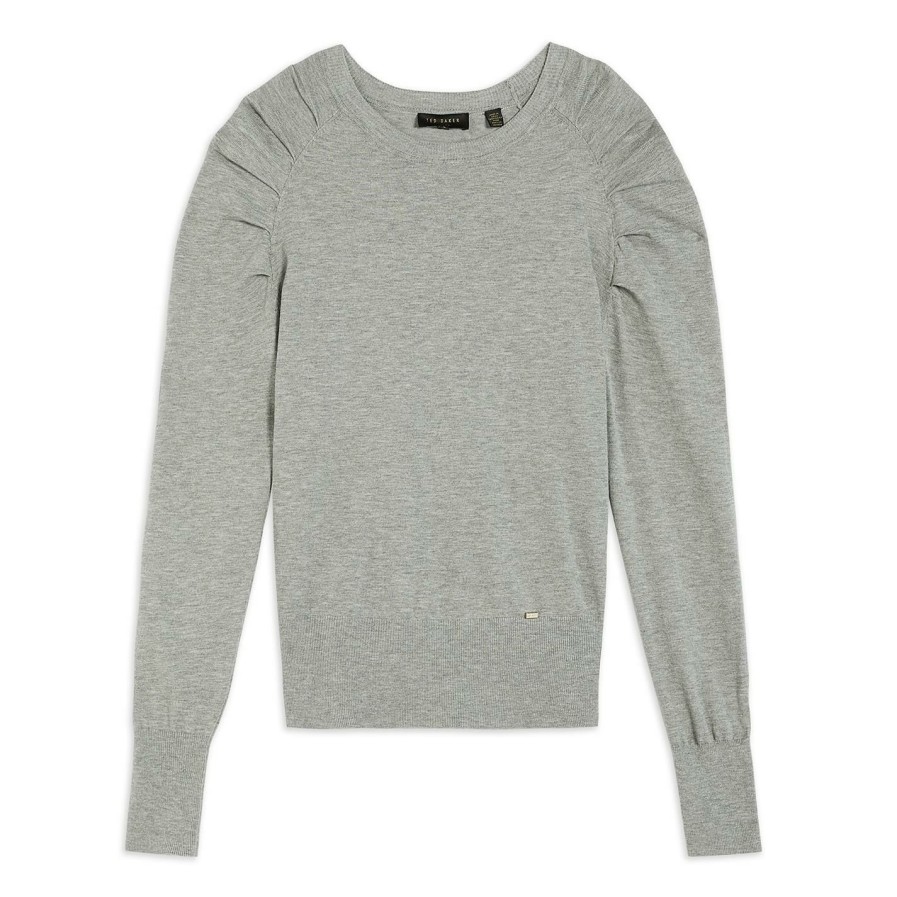 Women Ted Baker | Ted Baker Ted Baker Piyton Pleated Jumper For Knitwear Colour Mid Grey