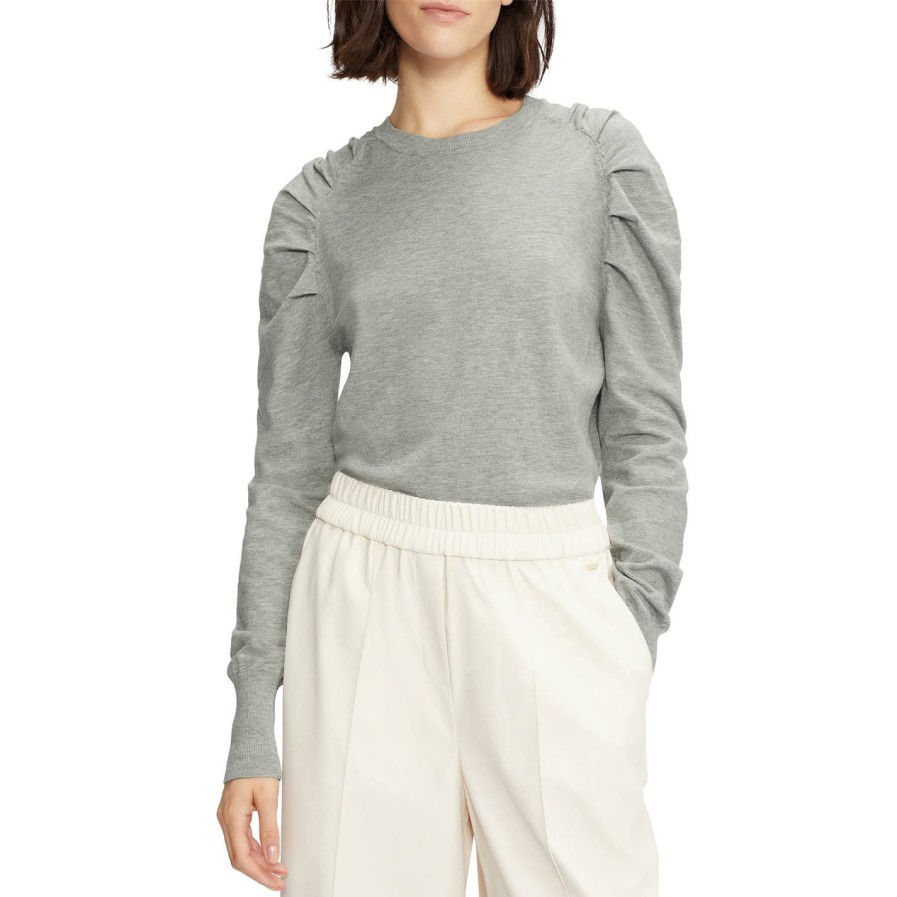 Women Ted Baker | Ted Baker Ted Baker Piyton Pleated Jumper For Knitwear Colour Mid Grey