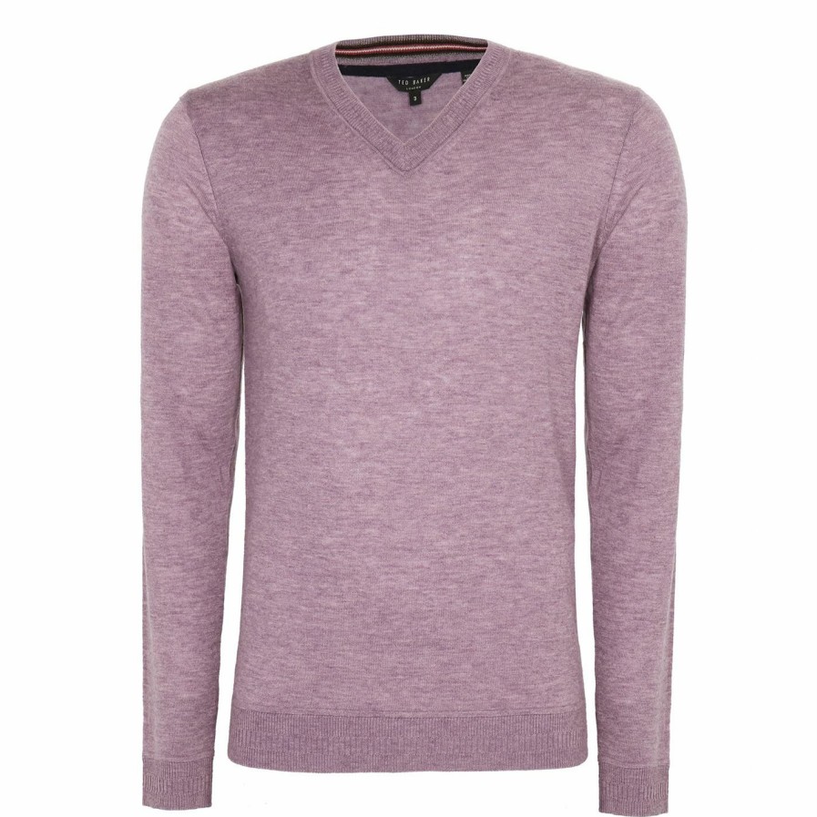 Men Ted Baker | Ted Baker V Neck Jumper For Big & Tall Knitwear Colour Mid Purple