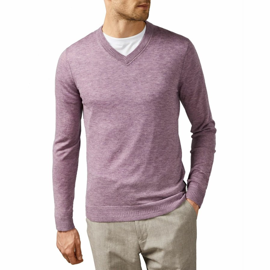 Men Ted Baker | Ted Baker V Neck Jumper For Big & Tall Knitwear Colour Mid Purple