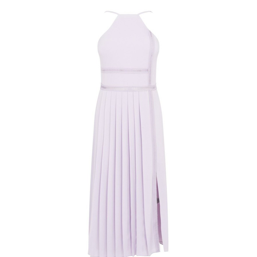 Women Ted Baker | Ted Baker Camylie Lace Halter Neck Dress For Wedding Guest Dresses Colour Lilac