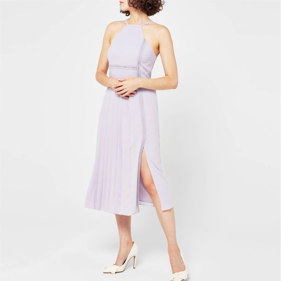 Women Ted Baker | Ted Baker Camylie Lace Halter Neck Dress For Wedding Guest Dresses Colour Lilac