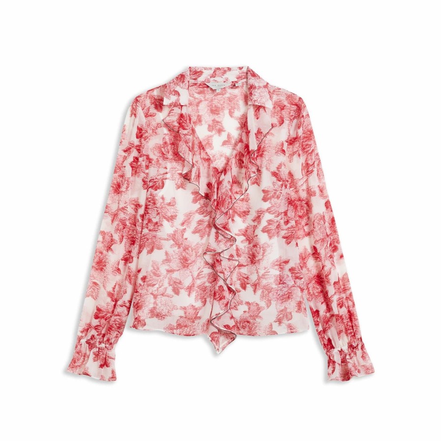 Women Ted Baker | Ted Baker Laurent Ruffle Blouse For Blouses & Shirts Colour White