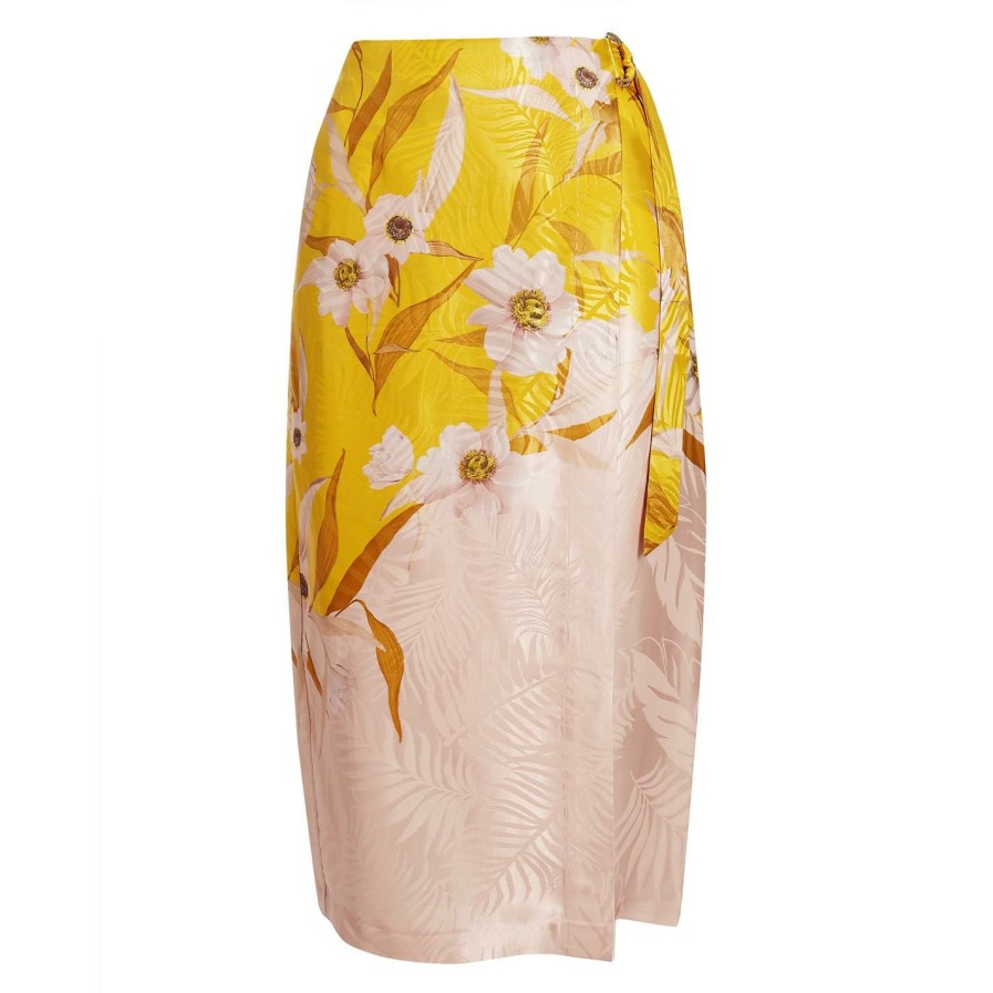 Women Ted Baker | Ted Baker Print Wrap Skirt For Skirts Colour Yellow