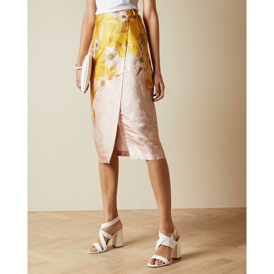 Women Ted Baker | Ted Baker Print Wrap Skirt For Skirts Colour Yellow