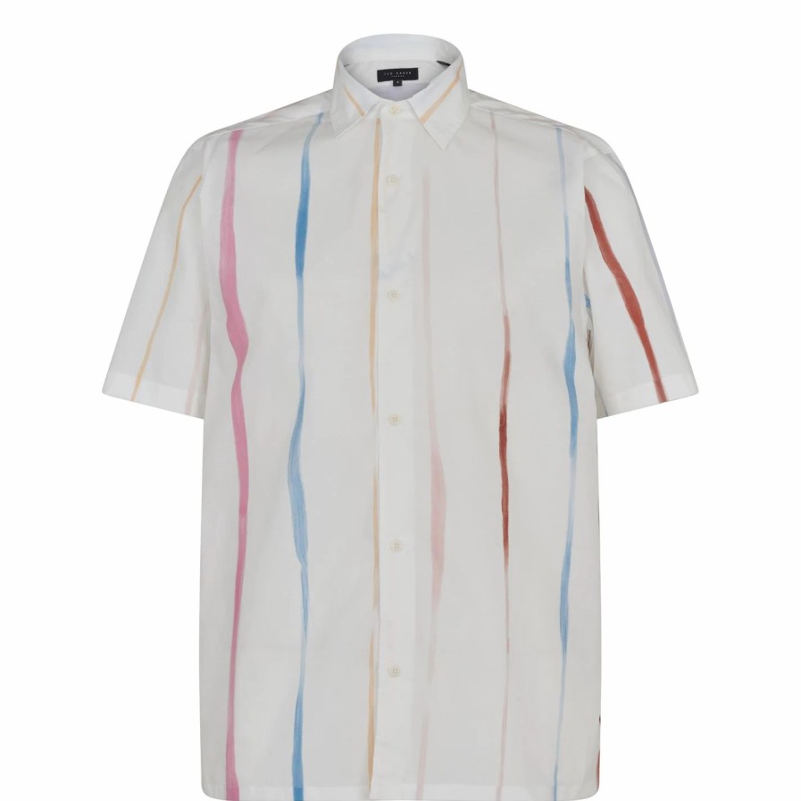 Men Ted Baker | Ted Baker Ted Baker Norma Short Sleeve Shirt Mens For Casual Shirts Colour White