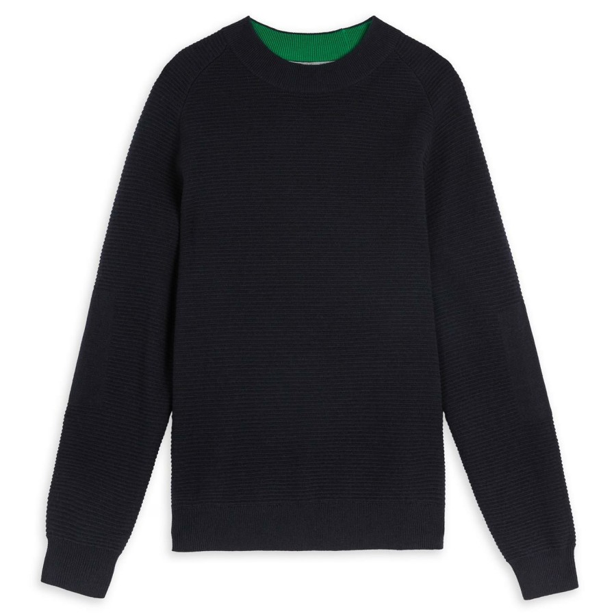 Men Ted Baker | Ted Baker Hansan Textured Crew Sweatshirt For Big & Tall Knitwear Colour Navy