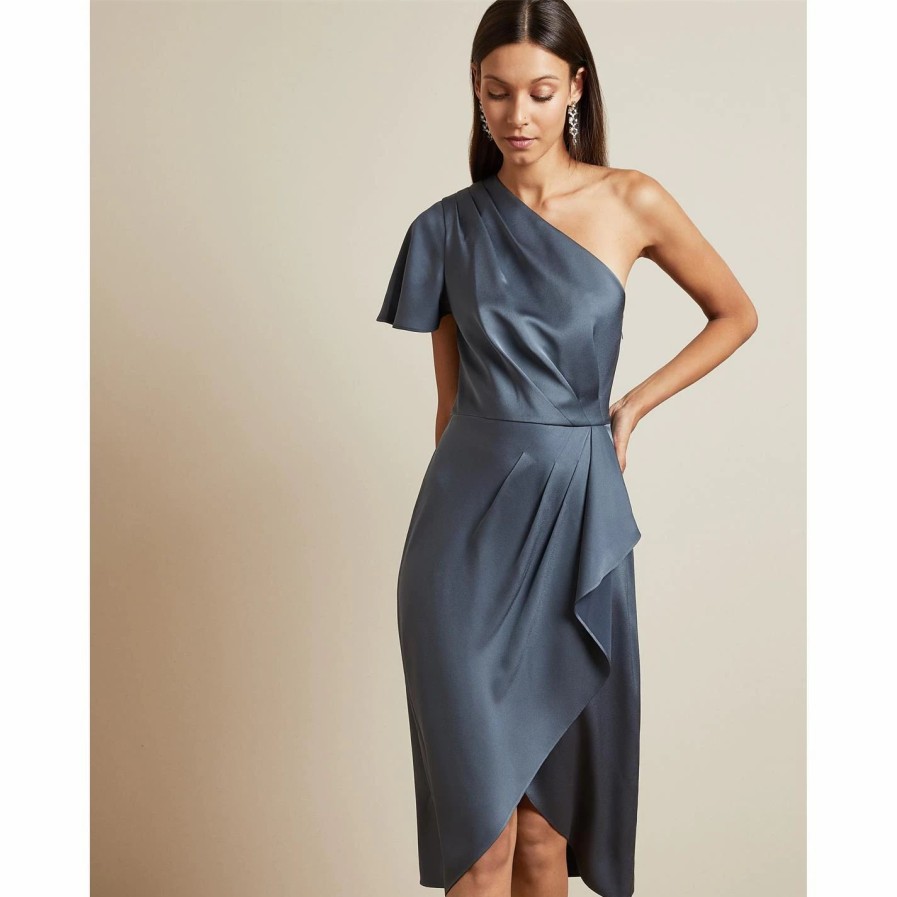 Women Ted Baker | Ted Baker Ridah Waterfall Dress For Bridesmaid Dresses Colour Gunmetal