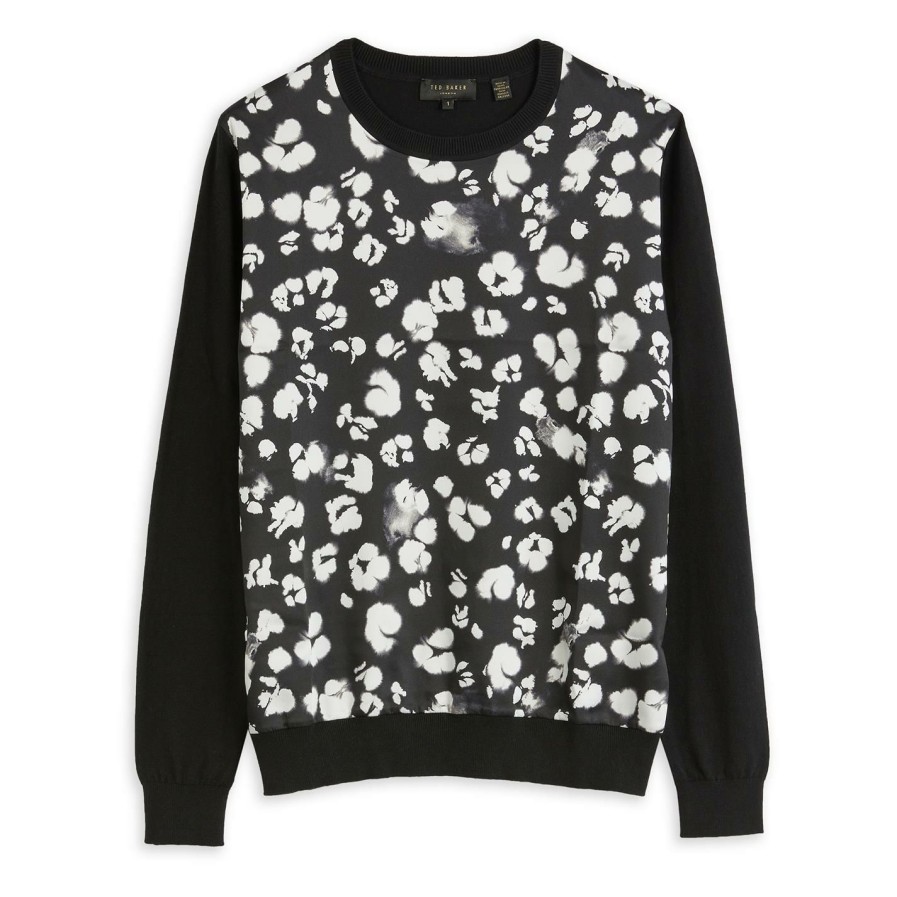 Women Ted Baker | Ted Baker Chalia Woven Front Print Jumper For Knitwear Colour Black