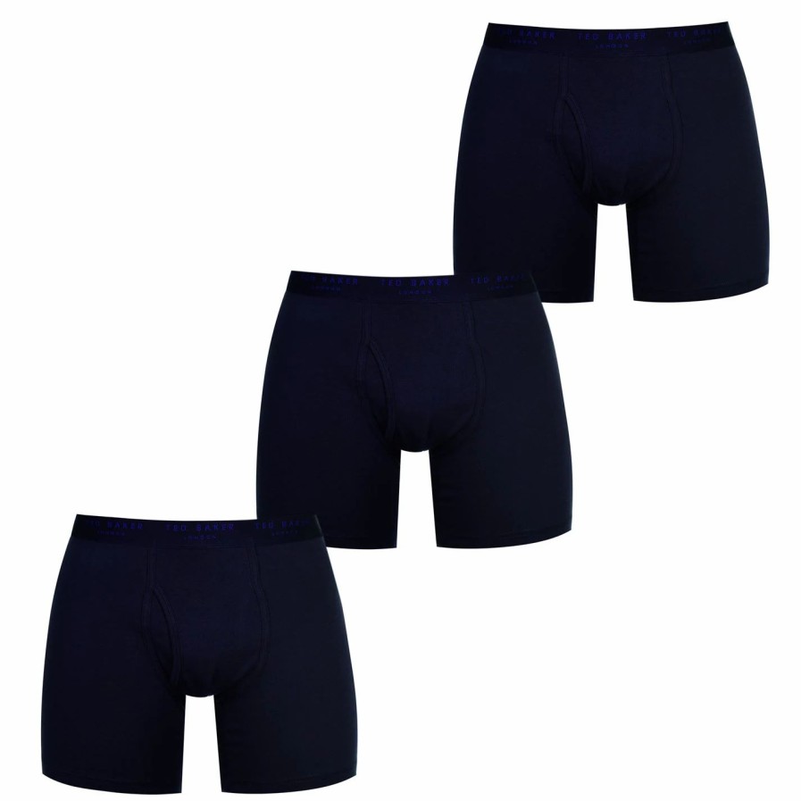 Men Ted Baker | Ted Baker 3 Pack Stretch Boxers For Underwear Colour Navy Bl1410