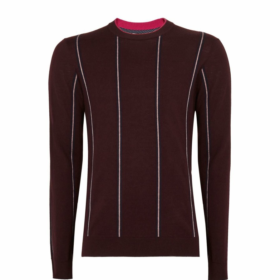 Men Ted Baker | Ted Baker Chifke Crew Sweater For Big & Tall Knitwear Colour Dark Red