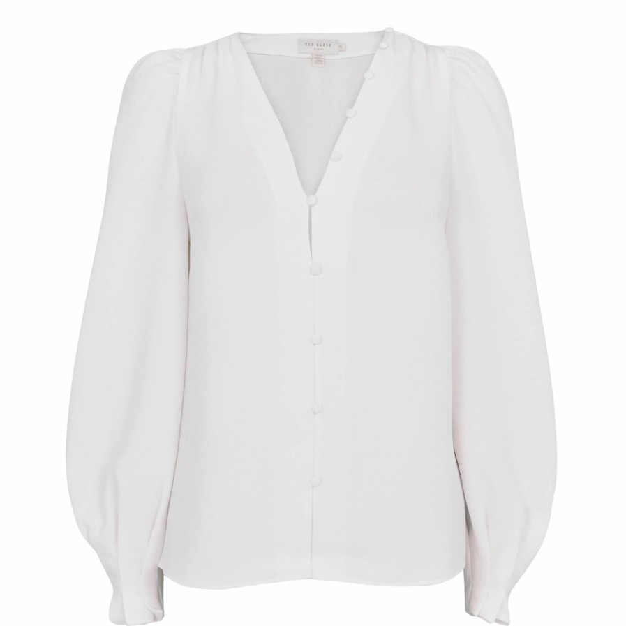 Women Ted Baker | Ted Baker Jayaa Rouleux Blouse For Blouses & Shirts Colour White