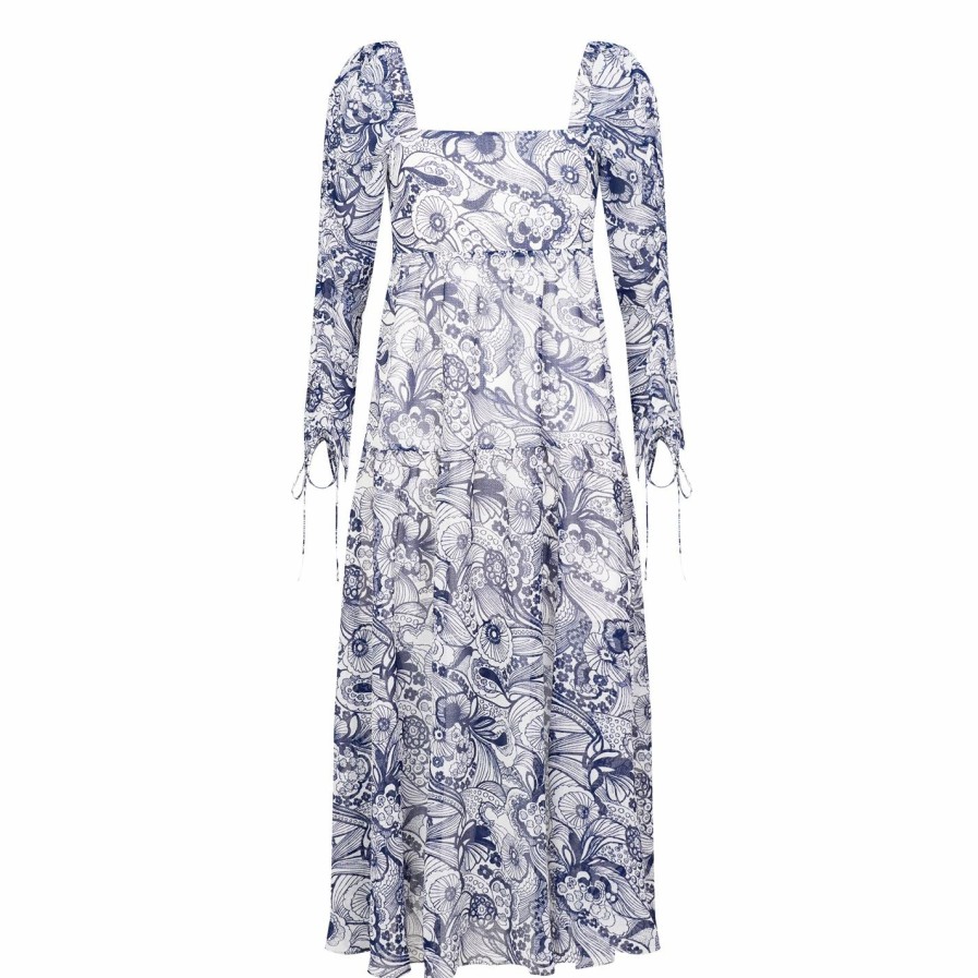 Women Ted Baker | Ted Baker Adlinah Square Neck Dress For Dresses Colour Ivory