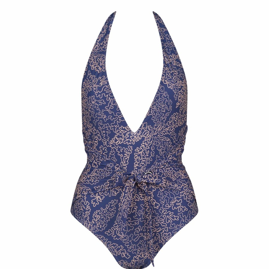 Women Ted Baker | Ted Baker Dainah V Swimsuit For Kaftans & Sarongs Colour Dk-Navy