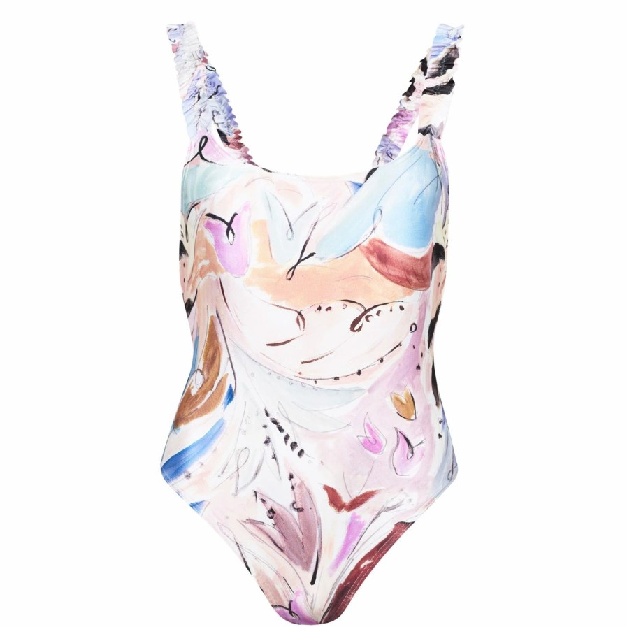 Women Ted Baker | Ted Baker Jenaly Floral Swimsuit For Kaftans & Sarongs Colour Ivory