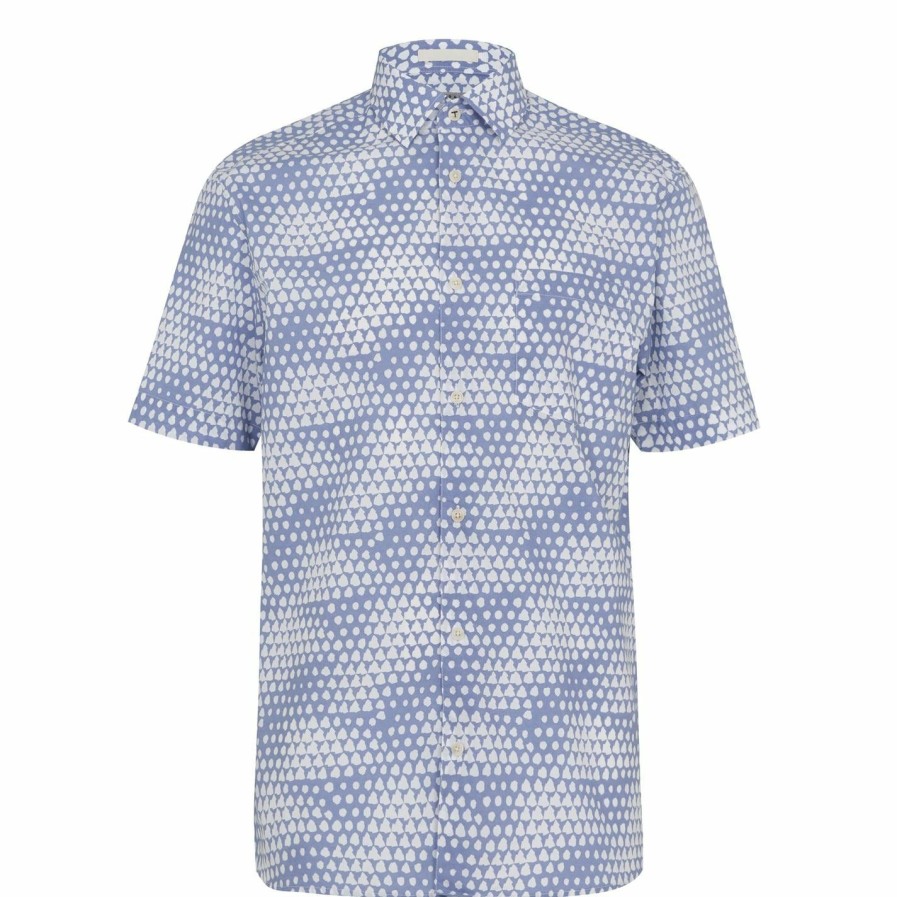 Men Ted Baker | Ted Baker Ted Baker Hunno Geo Tile Print Shirt For T-Shirts Colour Light Blue