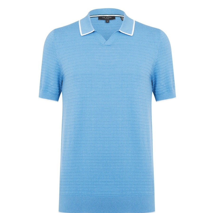 Men Ted Baker | Ted Baker Durdle Text Polo Shirt For Polo Shirts Colour Sky Blue