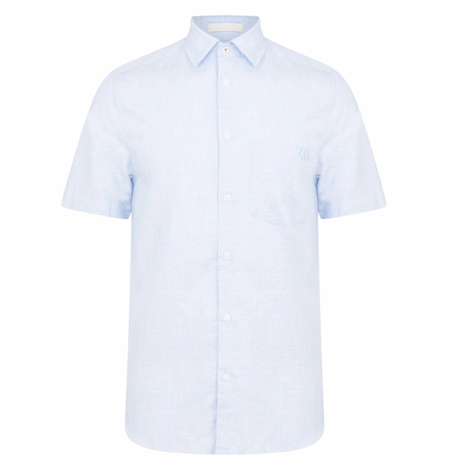 Men Ted Baker | Ted Baker Addle Linen Shirt For Casual Shirts Colour Lt Blue