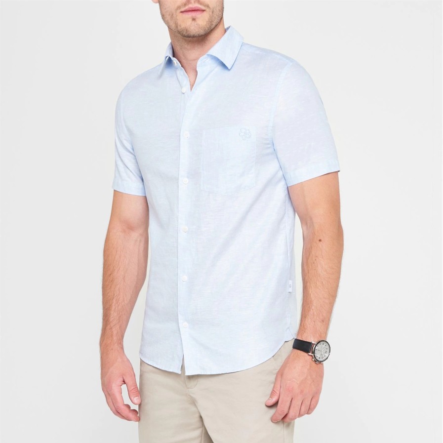 Men Ted Baker | Ted Baker Addle Linen Shirt For Casual Shirts Colour Lt Blue