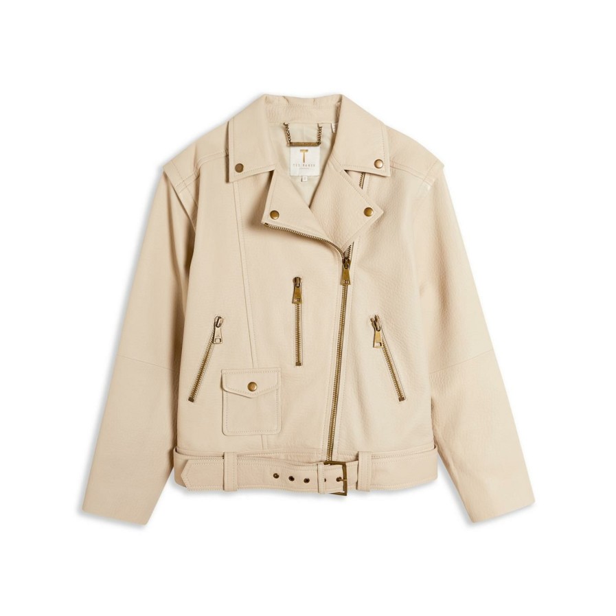 Women Ted Baker | Ted Baker Valerii Leather Jacket For Coats & Jackets Colour Ivory