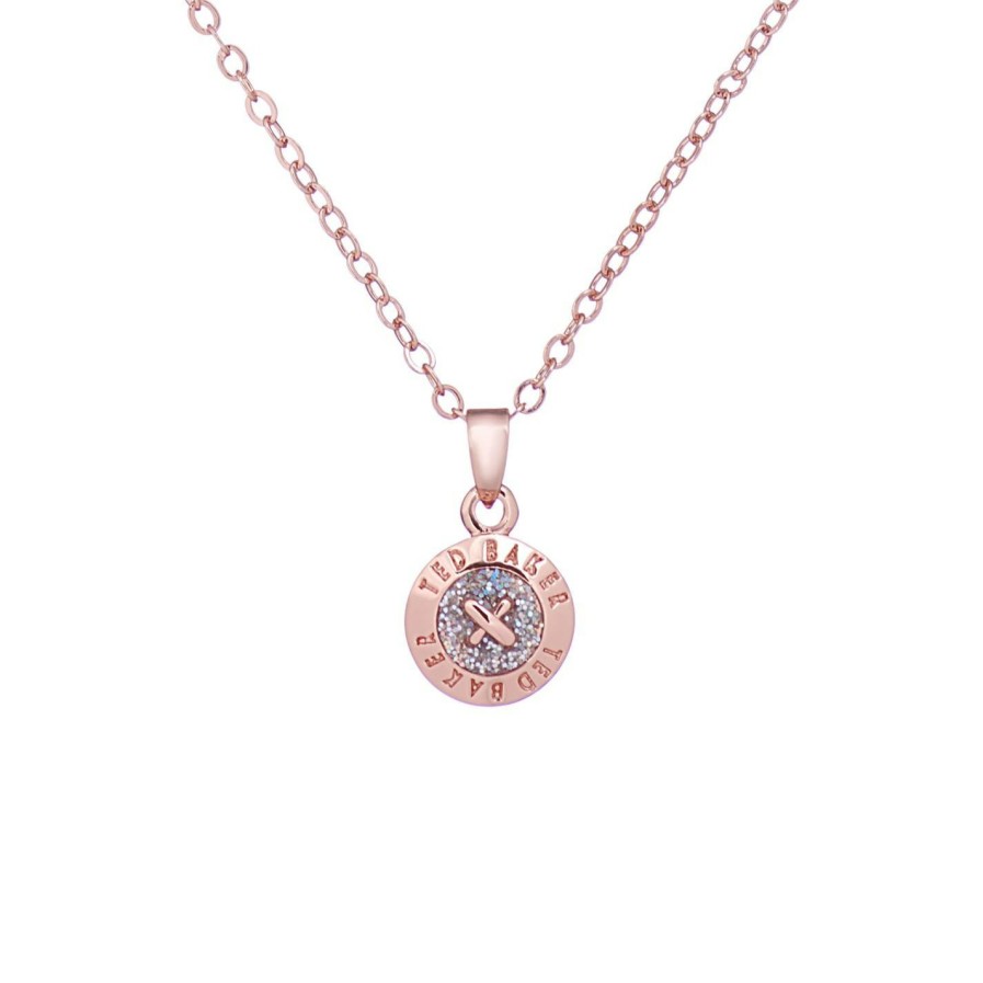 Accessories Ted Baker | Ted Baker Elvina Mini Button Pendant For Necklaces Colour Rose/Silv Glitter