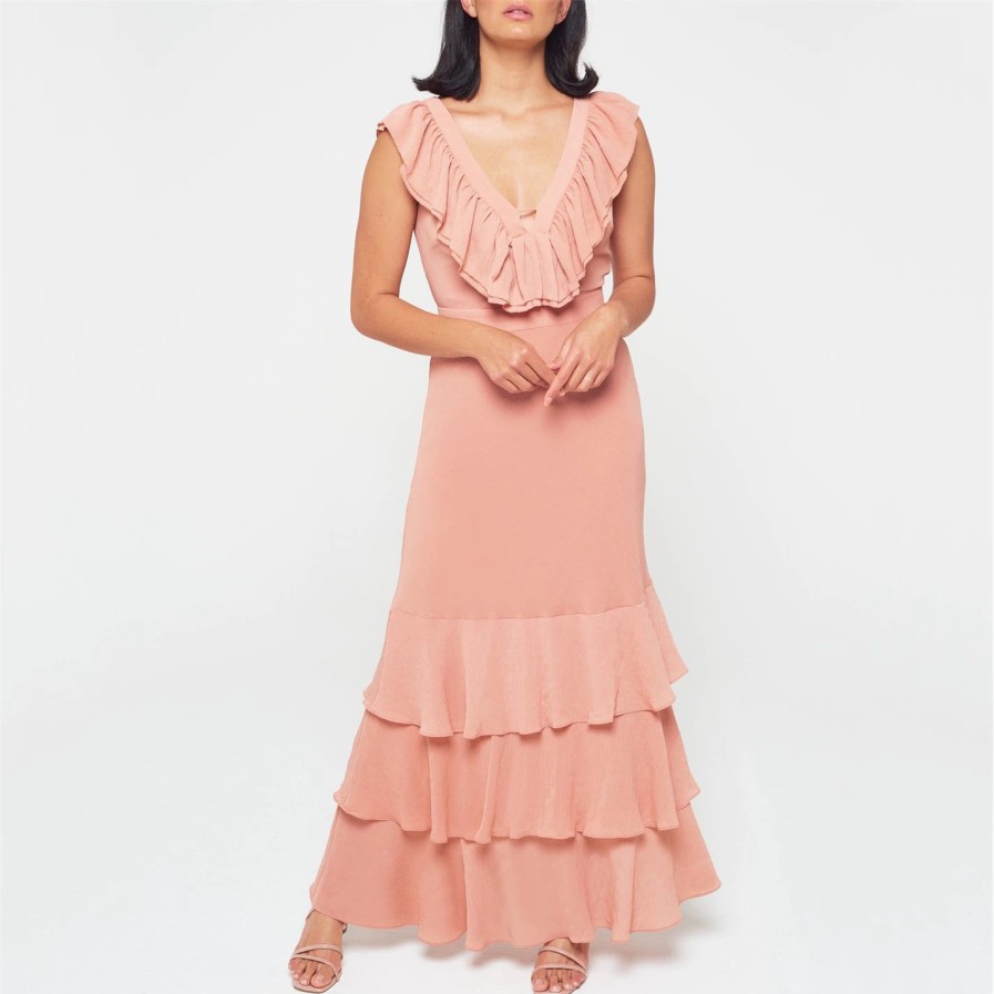 Women Ted Baker | Ted Baker Ashleih Ruffle Dress For Prom Dresses Colour Dusky-Pink