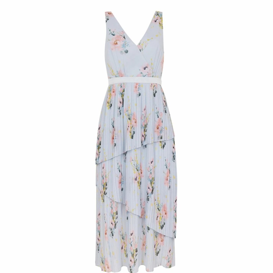 Women Ted Baker | Ted Baker Ted Baker Print Midi Dress Womens For Dresses Colour Light Blue