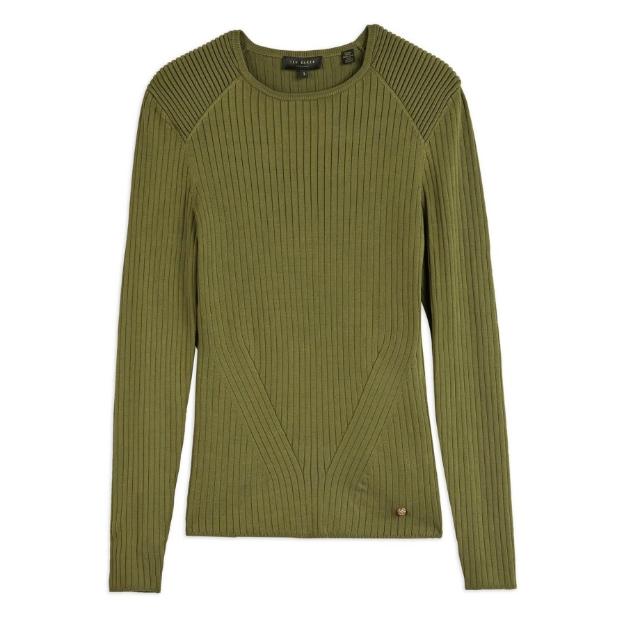 Women Ted Baker | Ted Baker Eeeffii Otto Jumper For Knitwear Colour Khaki