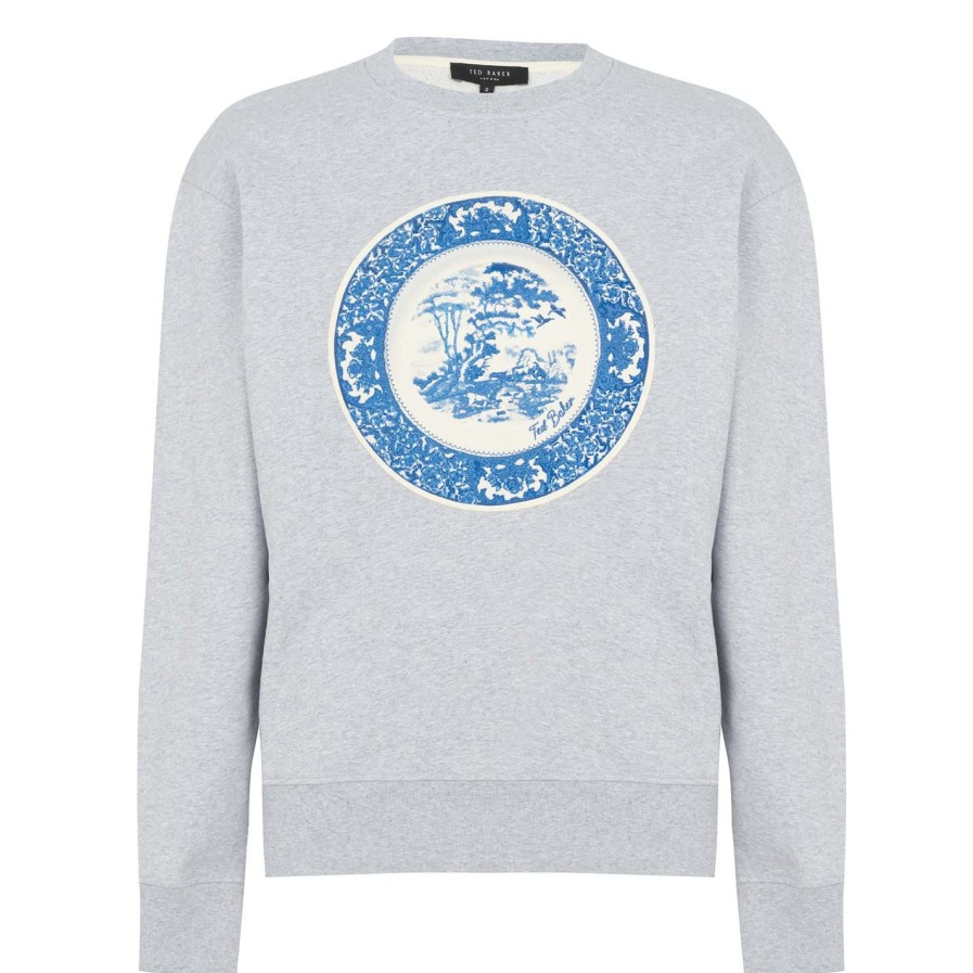 Men Ted Baker | Ted Baker Elbe Sweatshirt For T-Shirts Colour Grey Marl