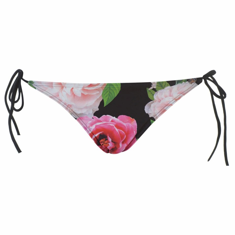 Women Ted Baker | Ted Baker Ted Floral Side Tie Bikini Briefs Womens For Bikinis Colour Black