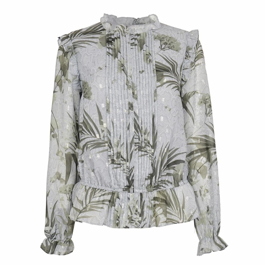 Women Ted Baker | Ted Baker Tibbine Pleated Top For Blouses & Shirts Colour Grey