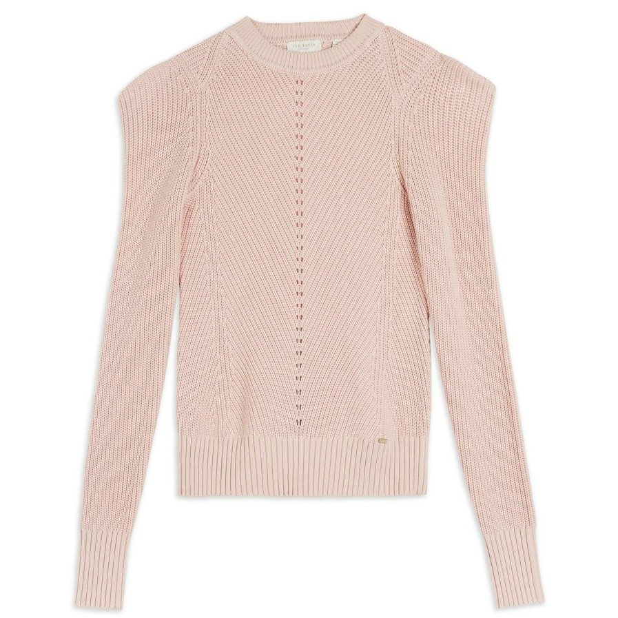 Women Ted Baker | Ted Baker Sunniie Structured Sleeve Top For Knitwear Colour Lt Pink