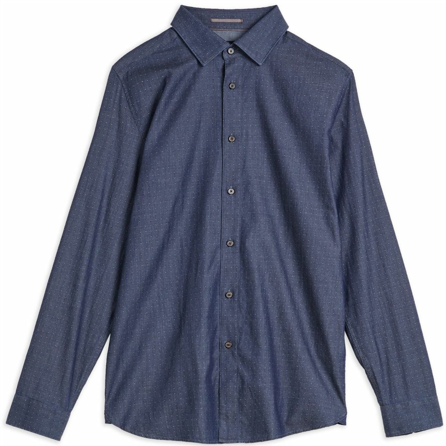 Men Ted Baker | Ted Baker Beaan Long Sleeve Shirt For Casual Shirts Colour Blue