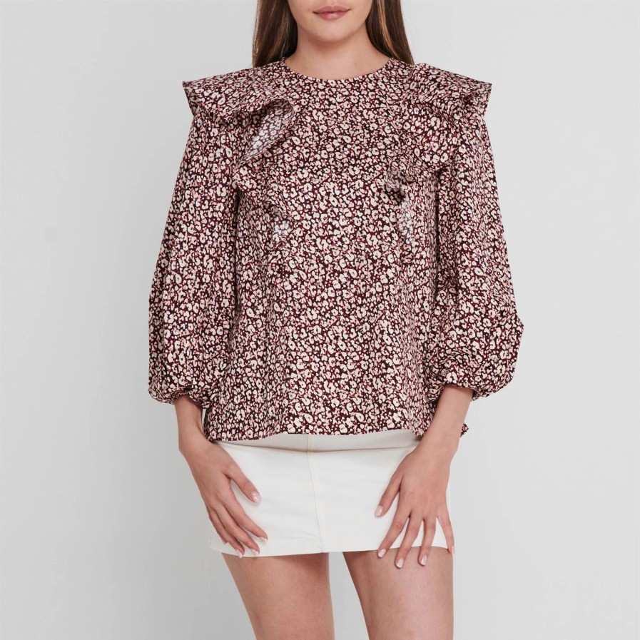 Women Ted Baker | Ted Baker Sanja Frill Blouse For Blouses & Shirts Colour Dp Purple