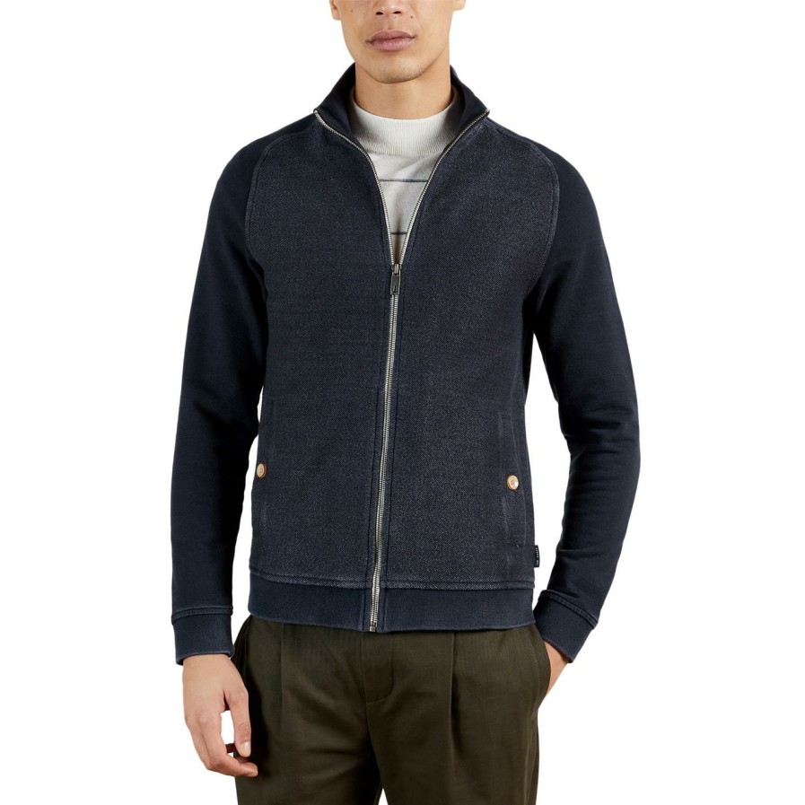 Men Ted Baker | Ted Baker Digup Half Zip Jacket For Big & Tall Knitwear Colour Navy